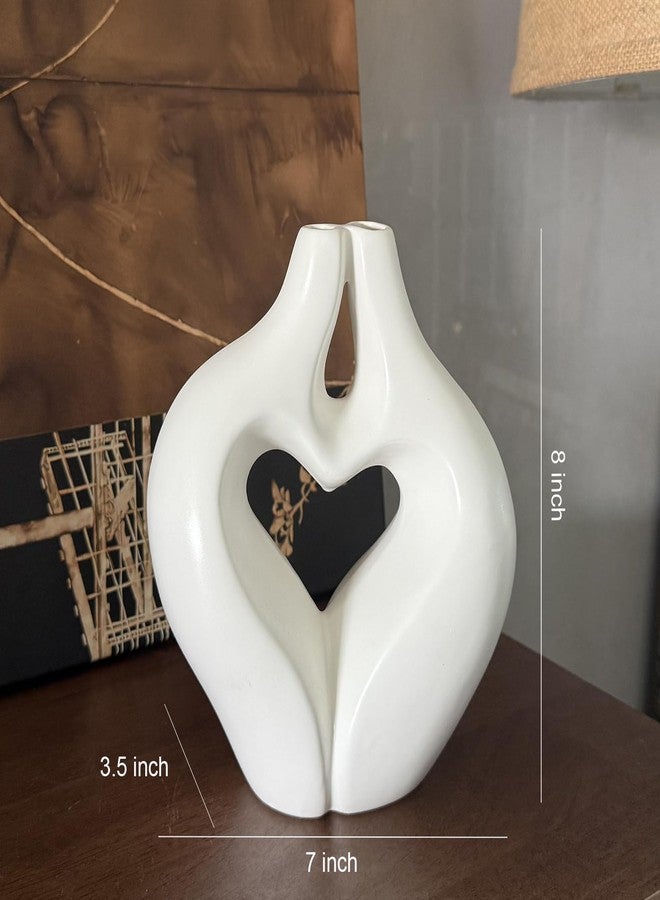FUNSOBA Modern Heart-Shaped Ceramic Vase for Flowers, White Decorative Couple Love Statue Design, Hugging Sculpture Coffee Table Home Decor (White) - Image 2